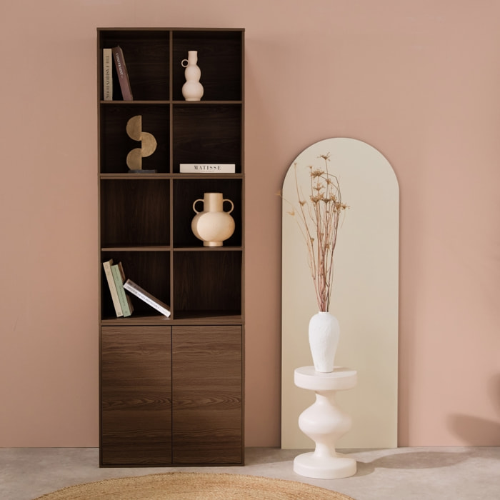 Etagère, bibliothèque modulable décor bois 3 éléments - 2 portes 8 niches KOMPO