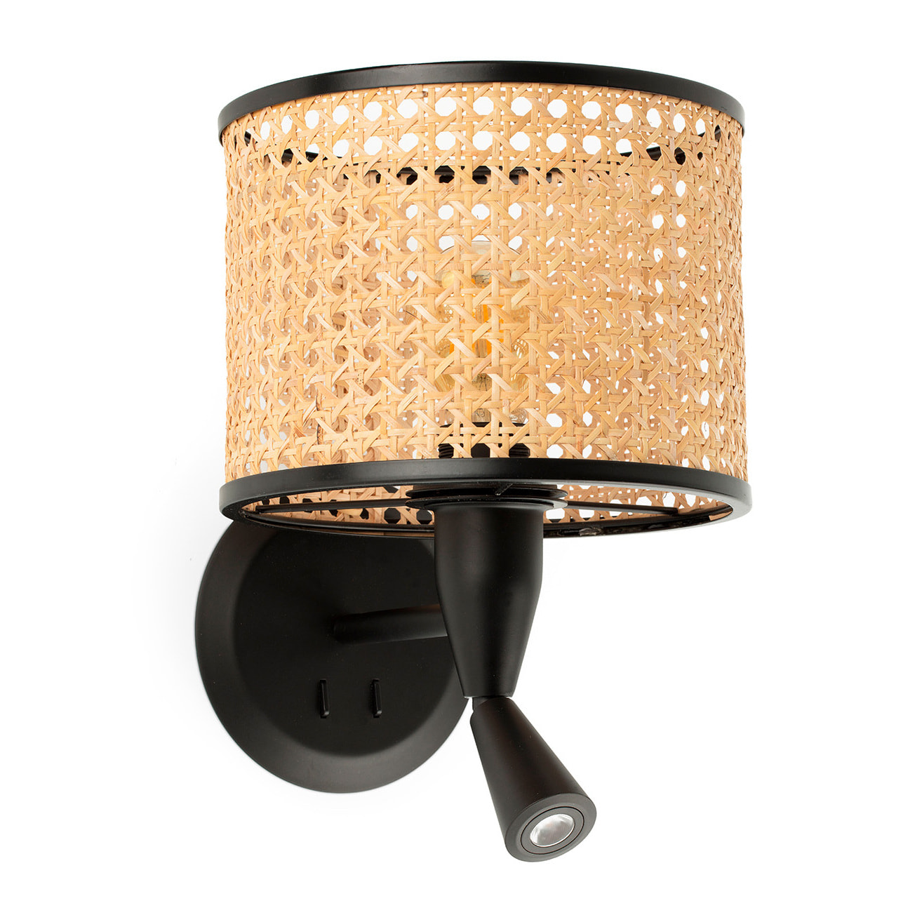 MAMBO Lampe applique avec lecteur noire/rotin