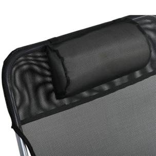 Conjunto de 2 Tumbonas Plegables y Reclinables de Jardín con Reposacabezas y Respaldo Ajustable en 5 Niveles Carga 120 kg para Playa Terraza 182x56x24,5 cm Negro
