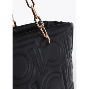 Shopper trapuntata logata in effetto pelle con manico catena mista