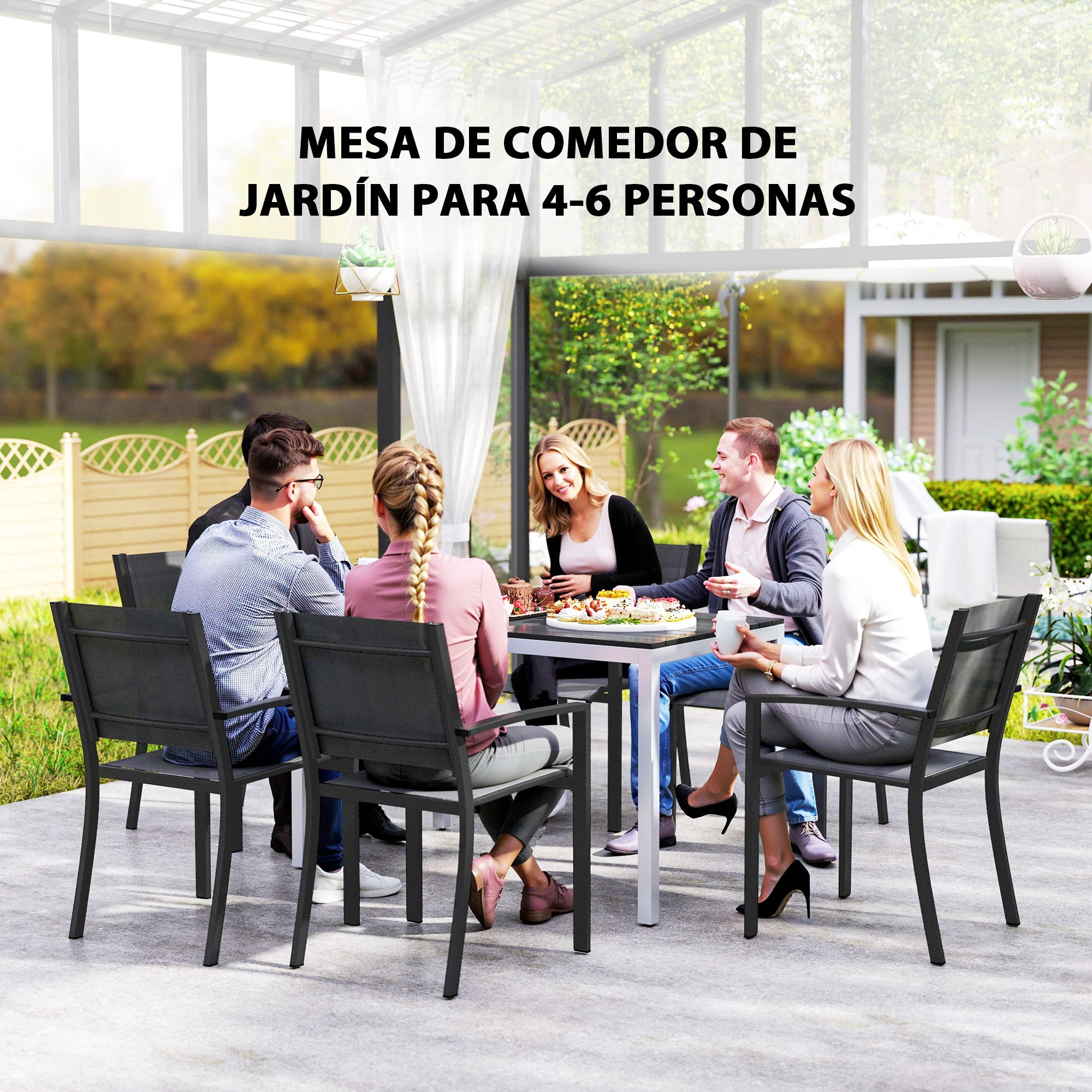 Mesa de Comedor de Jardín Rectangular Mesa de Terraza Exterior 120x90x72 cm con Estructura de Aluminio Imitación Madera y Encimera de Listones Carga 50 kg para Patio Balcón Negro