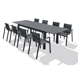 MIAMI - Ensemble repas de jardin 8 places en aluminium gris anthracite