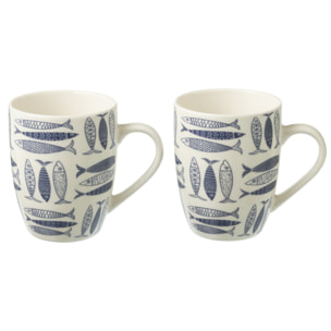 J-Line tasse Poisson - céramique - bleu foncé - boîte de 2