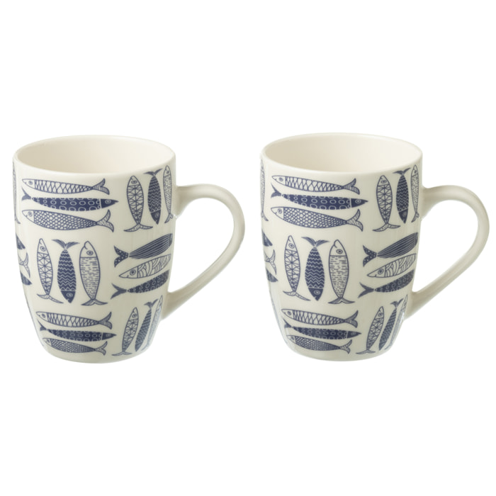 J-Line tasse Poisson - céramique - bleu foncé - boîte de 2