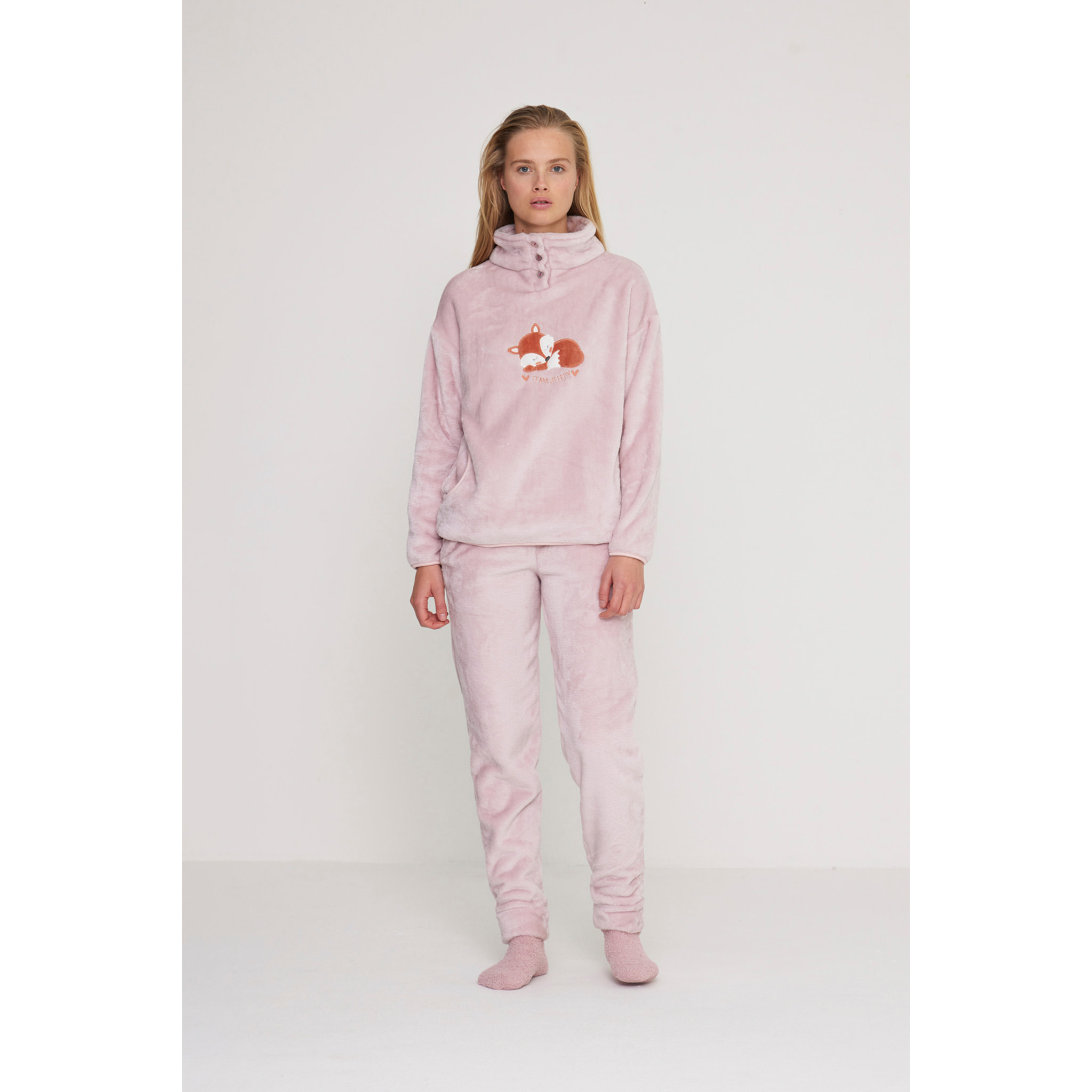 Pigiama donna fox in coral con collo tre bottoni Noidinotte