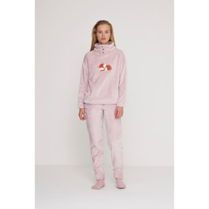 Pigiama donna fox in coral con collo tre bottoni Noidinotte