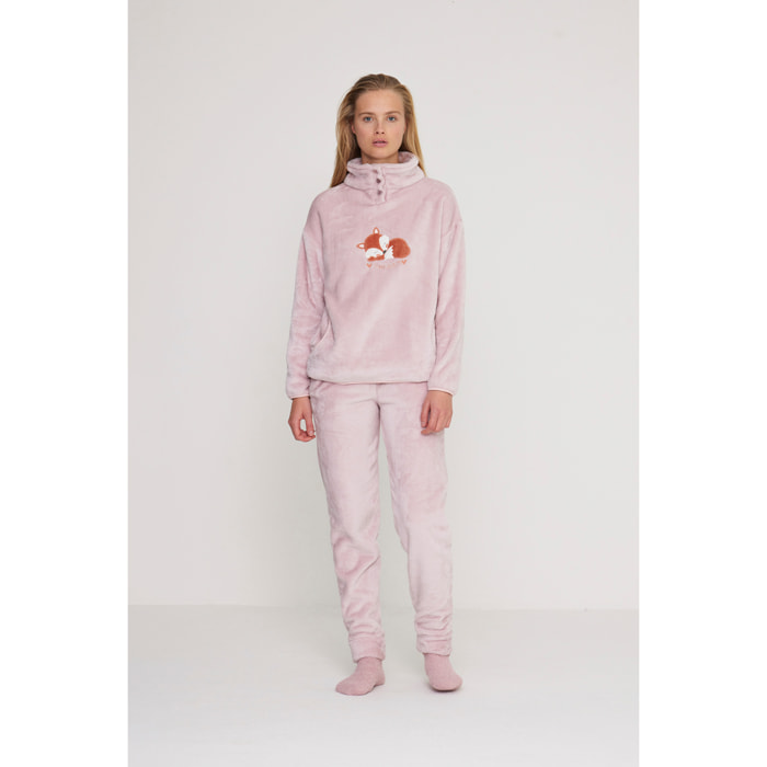 Pigiama donna fox in coral con collo tre bottoni Noidinotte