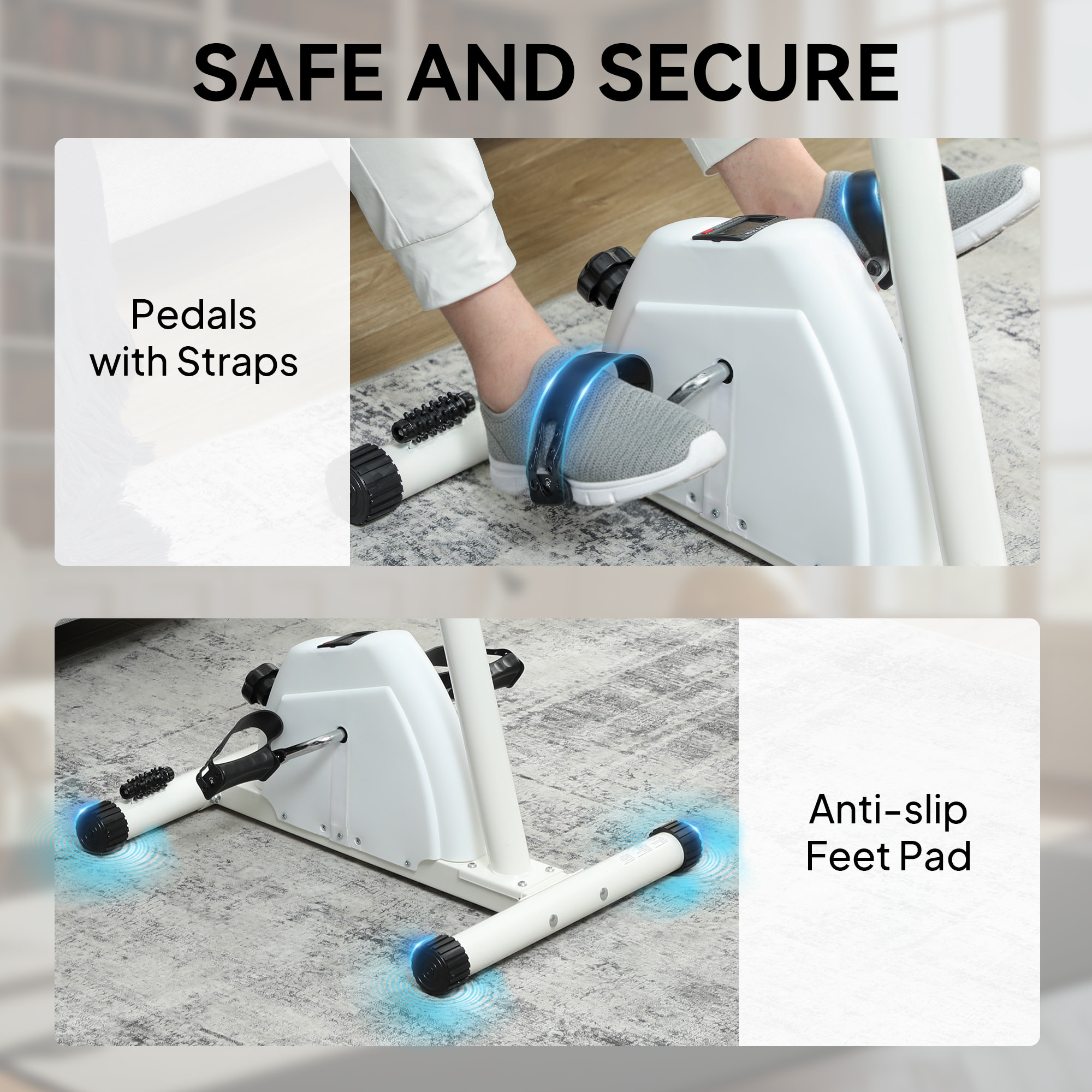 Vélo de rééducation bras et jambes réglable rouleaux massage écran LCD multifonction blanc