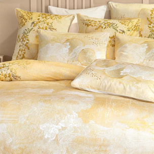 Housse de couette satin de coton imprimé jaune or Soleil d'or dore
