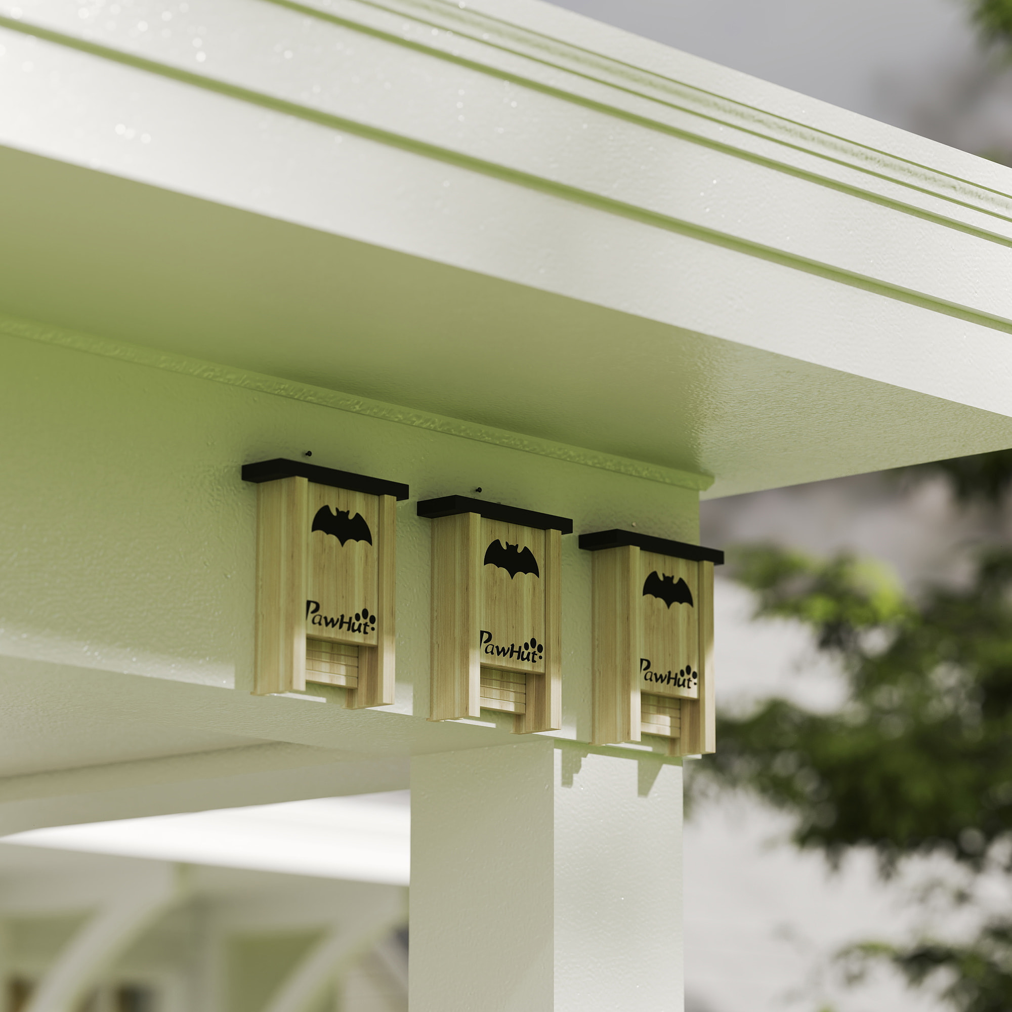 Pack de 3 Casas para Murciélagos de Madera Maciza, Cajas para Murciélagos, Resistente a la Intemperie, para Exterior, Jardín, Huerto o Granja, con Plataforma de Aterrizaje, Fácil de Colgar