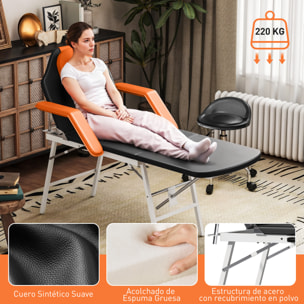 Camilla Masaje Plegable Portátil Camilla Estética Profesional de 3 Zonas con Respaldo Soporte para Piernas Ajustables Reposacabezas Extraíble Reposabrazos Acolchados para Spa 182x82 cm Naranja
