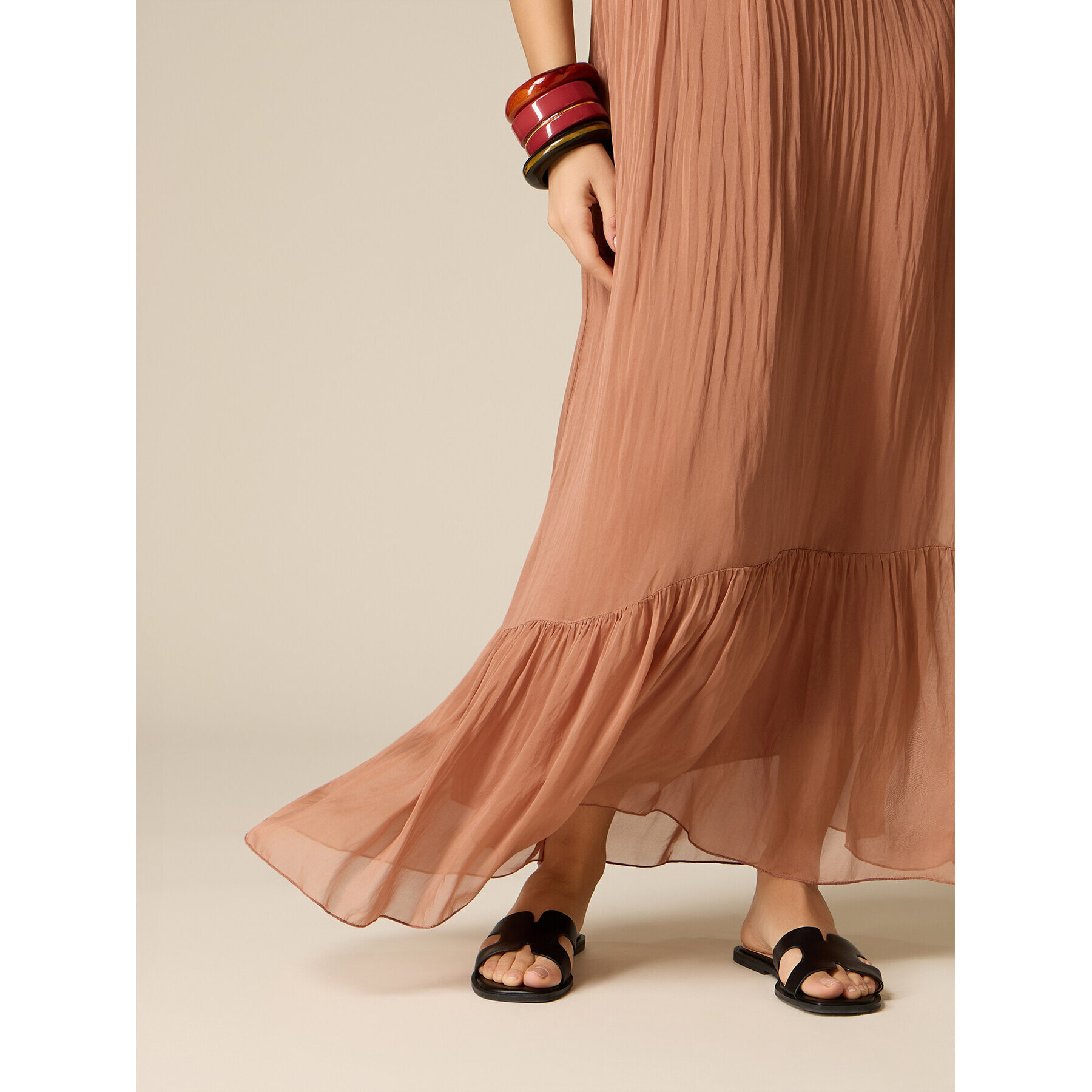 Oltre - Vestito lungo in voile misto seta - Marrone