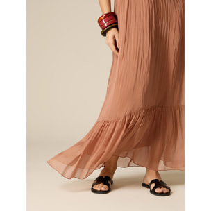 Oltre - Vestito lungo in voile misto seta - Marrone