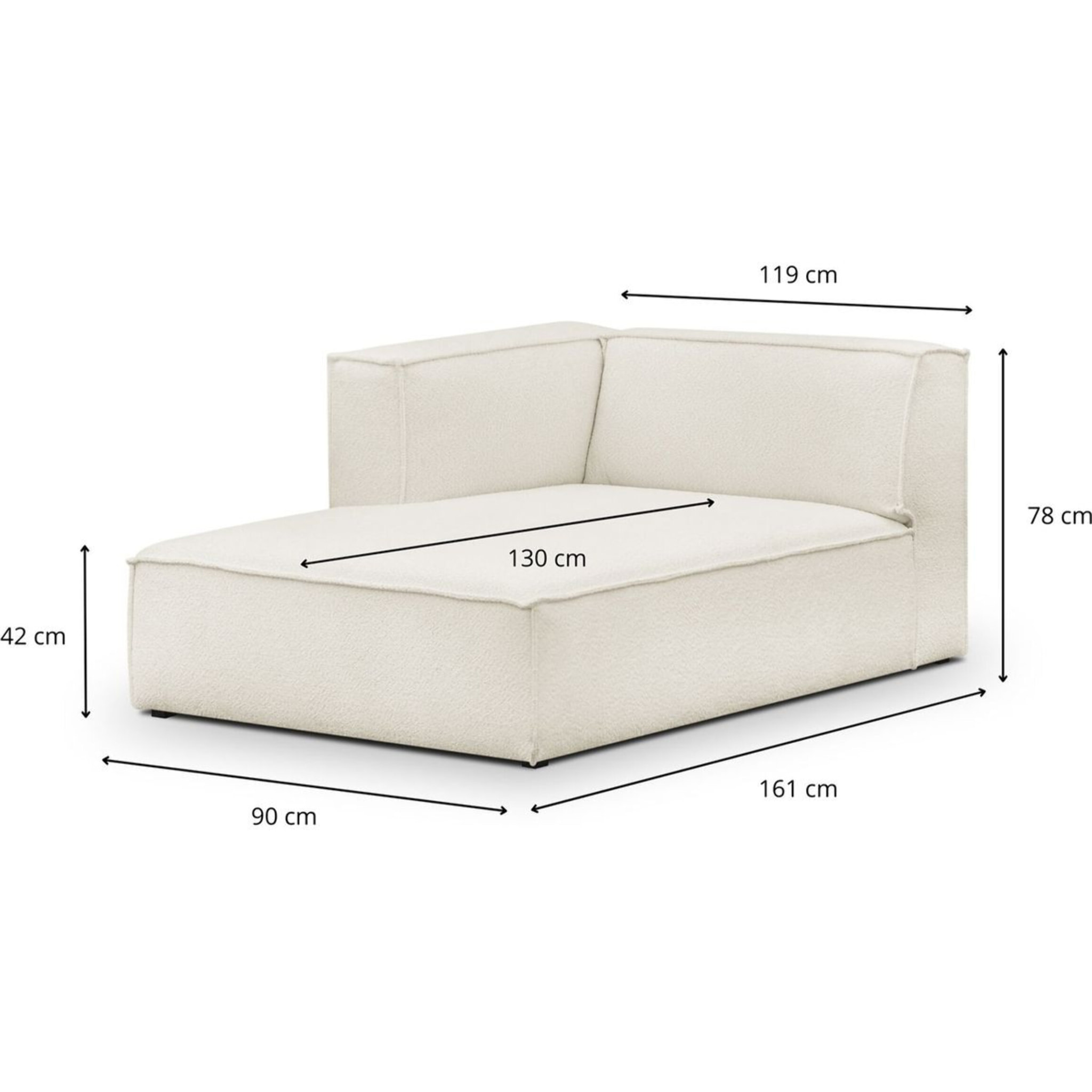 Méridienne d'angle à gauche modulable en tissu bouclette - REZIA