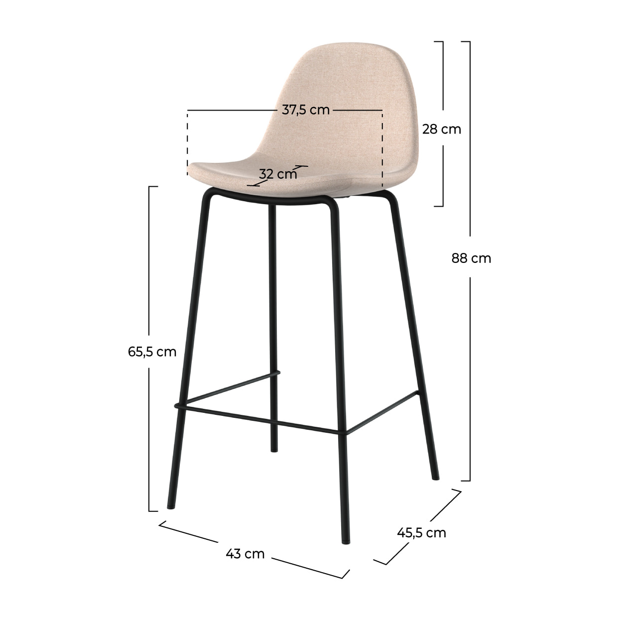 Lot de 2 chaises pour îlot central en tissu beige 65,5 cm - Henrik