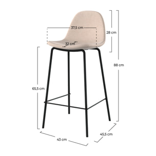 Lot de 2 chaises pour îlot central en tissu beige 65,5 cm - Henrik