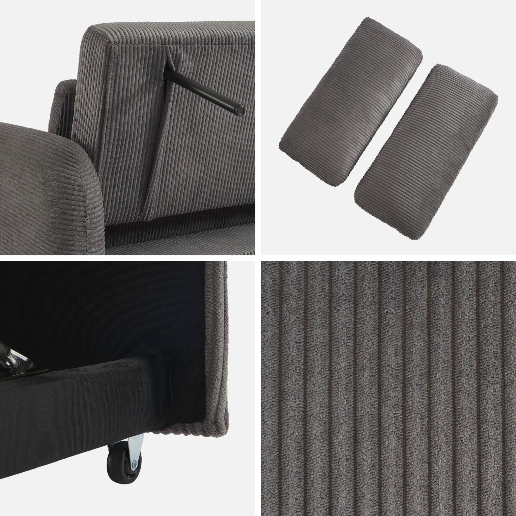 Canapé convertible arrondi 2 places velours côtelé gris foncé L 168 x P 90 x H 88cm - Lino