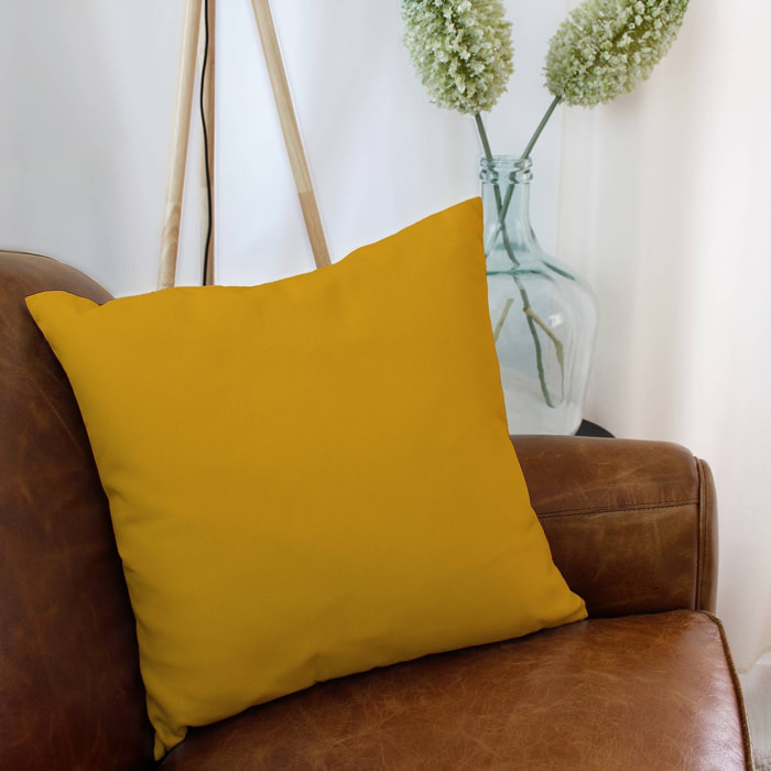 Coussin uni et déhoussable - Jaune moutarde