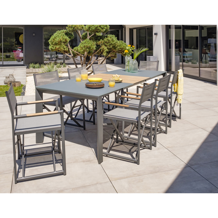 HONFLEUR - Ensemble repas de jardin 8 places en aluminium gris anthracite