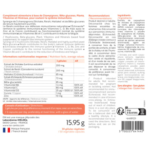 ISN - Immuno Boost - Complément alimentaire défenses immunitaires – Reishi, Shiitake, Maïtake, Bêta-glucanes, Échinacée, Vitamines C D B6, Zinc & Cuivre - 30 gélules végétales