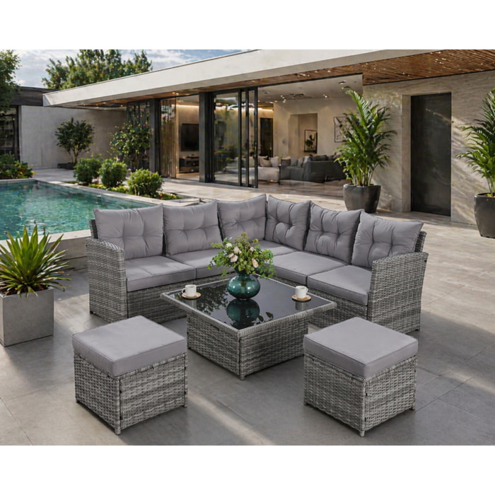 Salon de jardin 6 places gris OMOA