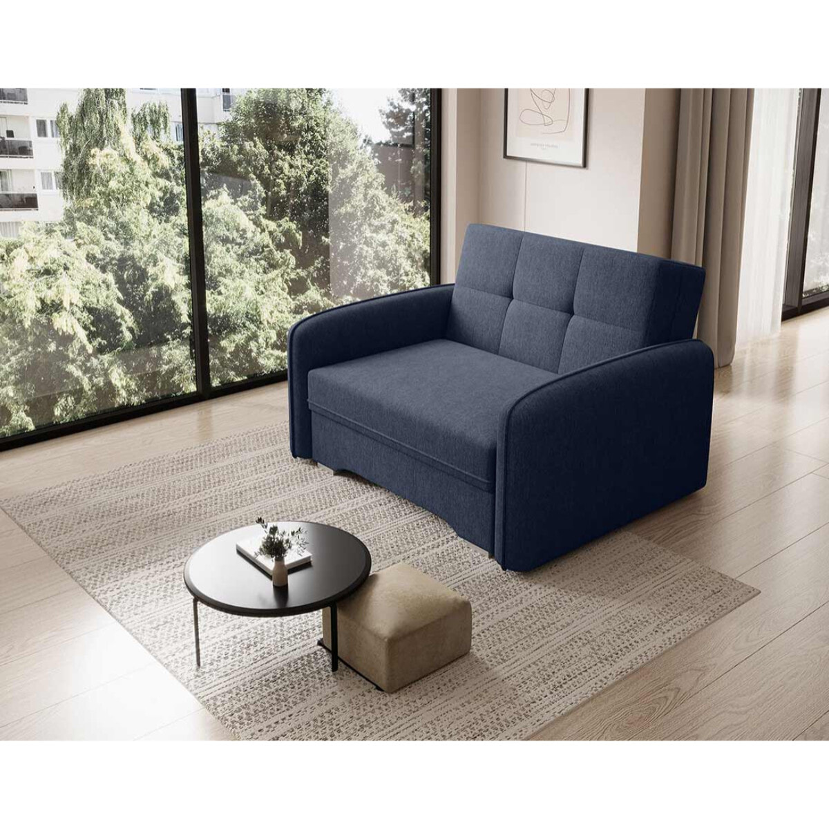 Michelle - fauteuil convertible avec coffre en velours - Bleu