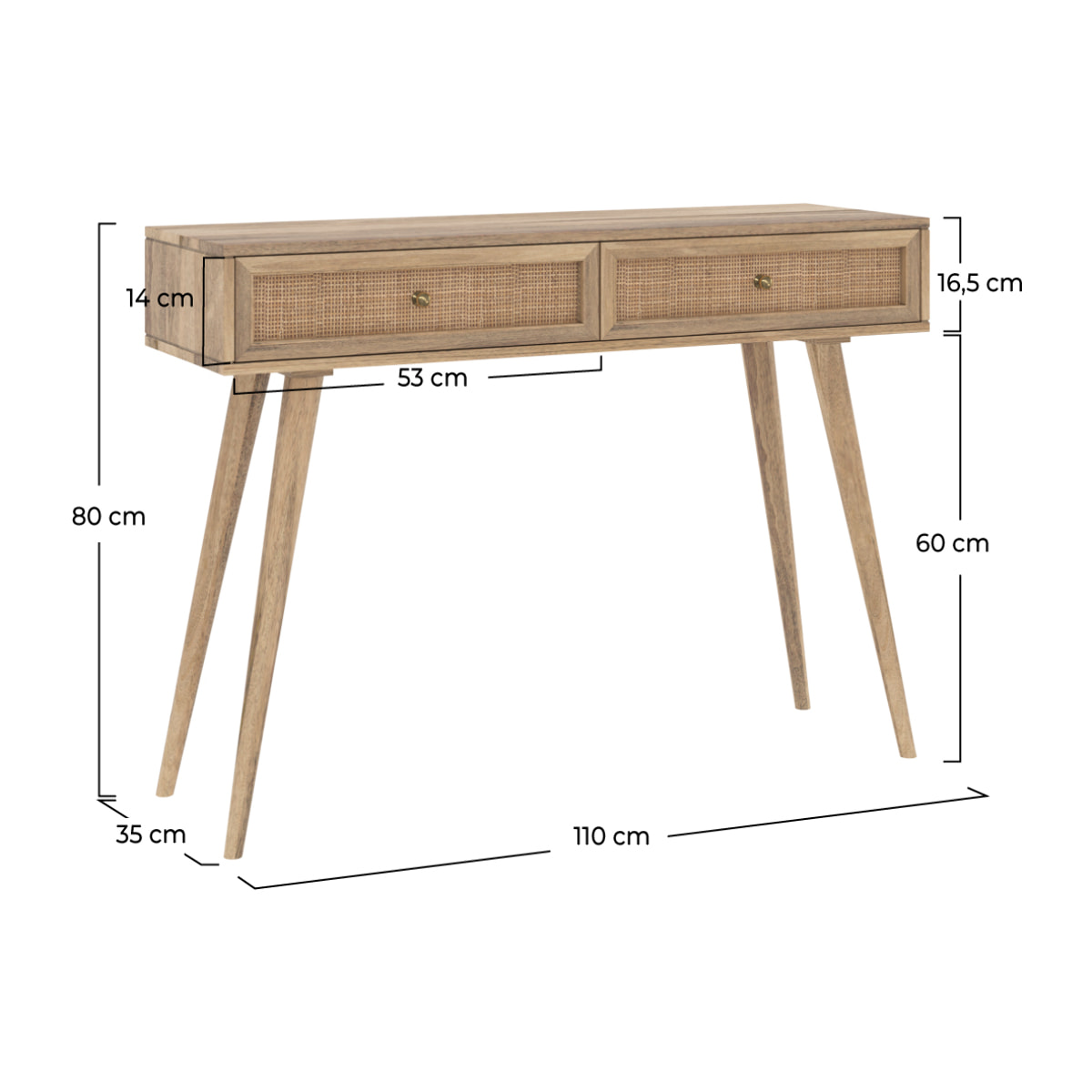 Console en bois de manguier 2 tiroirs - Masala