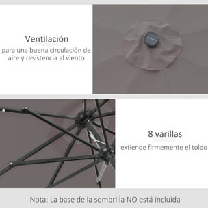 Sombrilla de Jardín con 32 Luces LED Solares Ø265x233 cm Parasol Inclinable con Manivela y Poste de Acero para Terraza Patio Exterior Gris