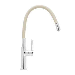 Mitigeur évier de cuisine, bec flexible silicone, aérateur Neoperl®, cartouche en céramique, crème/chrome (SATBSD290BE)