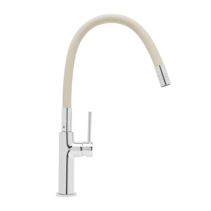 Mitigeur évier de cuisine, bec flexible silicone, aérateur Neoperl®, cartouche en céramique, crème/chrome (SATBSD290BE)