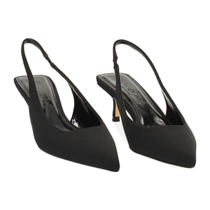 Décolleté slingback donna nere in tessuto, tacco 5 cm