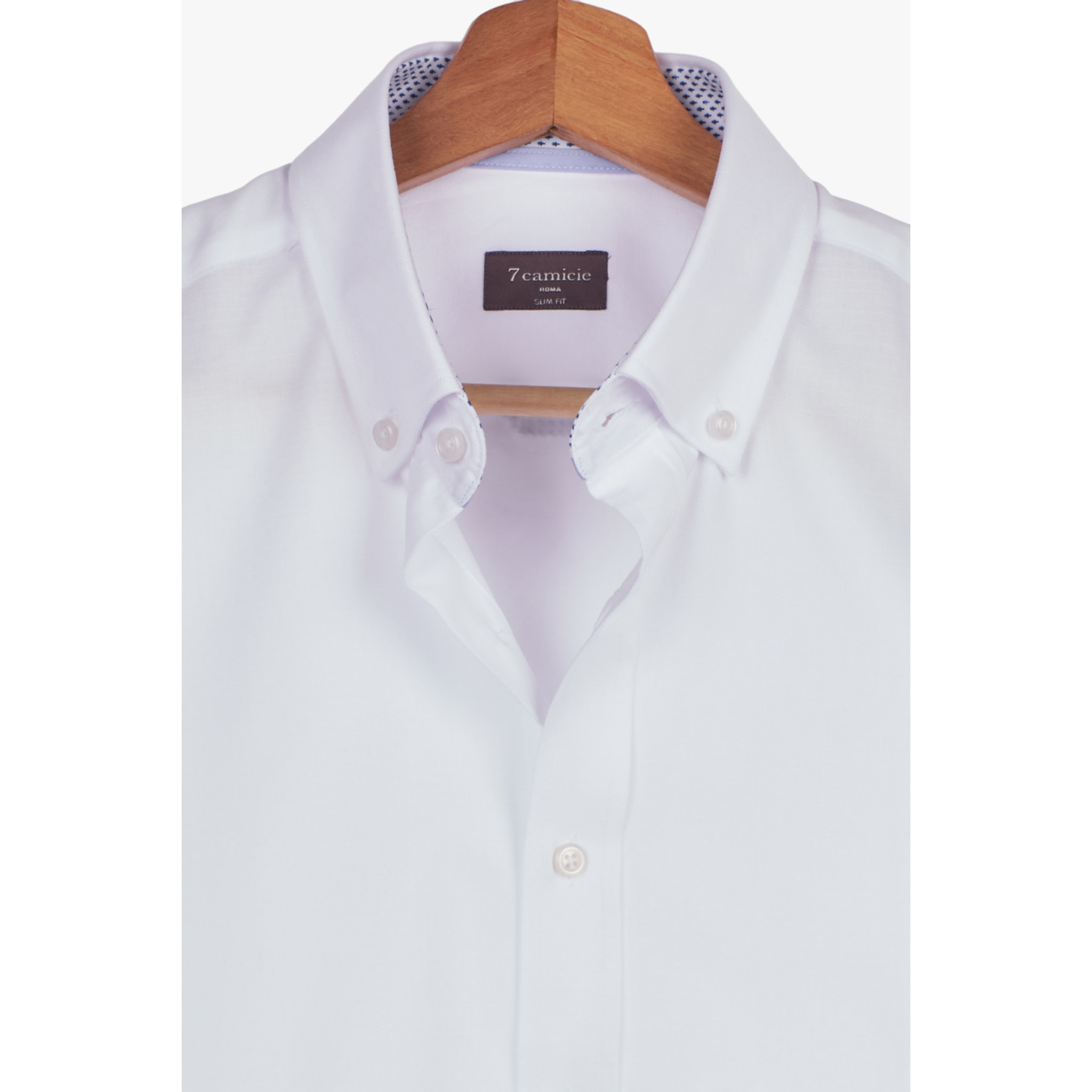camicia uomo 1 bottone button down slim Armaturato Fantasia Bianco e Bianco