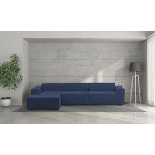 Divano fisso Licia, Divano componibile a 4 posti con penisola sinistra, 100% Made in Italy, Sofà moderno in tessuto, Cm 340x170h70, Blu