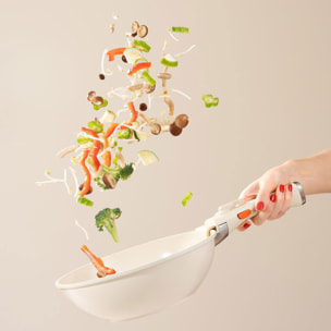 MasterPRO Share & Play Batería de cocina apilable de 10Pcs, Color Beige, Mango extraíble, Aluminio fundido, Revestimiento cerámico, Control térmico