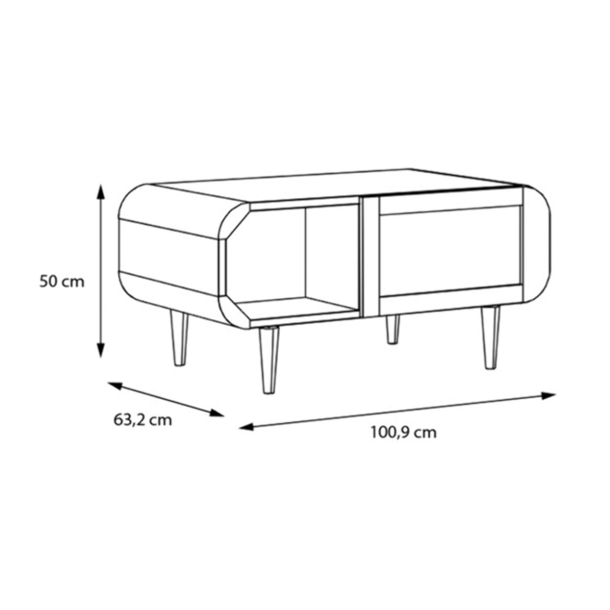 Table basse 100 cm 2 portes 1 tiroir rotin et décors chêne - BEVERLY