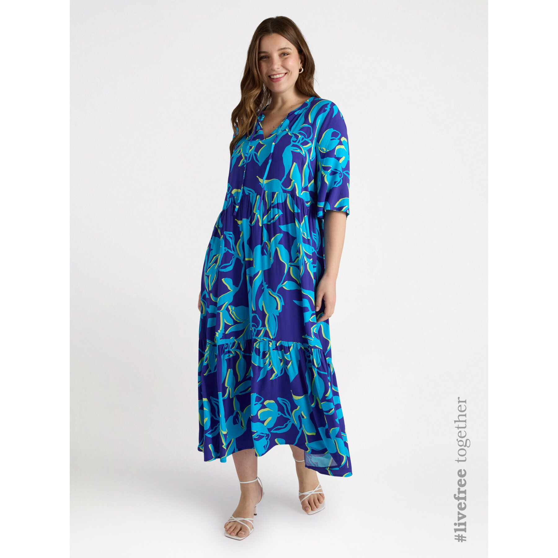 Fiorella Rubino - Vestido floreado de viscosa LENZING™ ECOVERO™ - Azul aciano