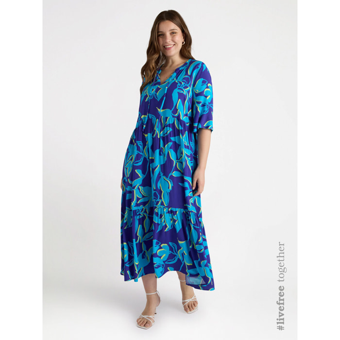 Fiorella Rubino - Vestido floreado de viscosa LENZING™ ECOVERO™ - Azul aciano