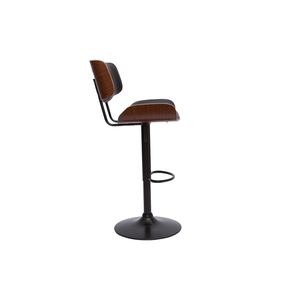 Tabouret de bar design réglable pivotant 360° noir et bois foncé BASILE