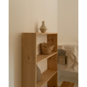 Estantería de madera maciza tono roble medio con 2 estantes Alto: 110 Largo: 80 Ancho: 20