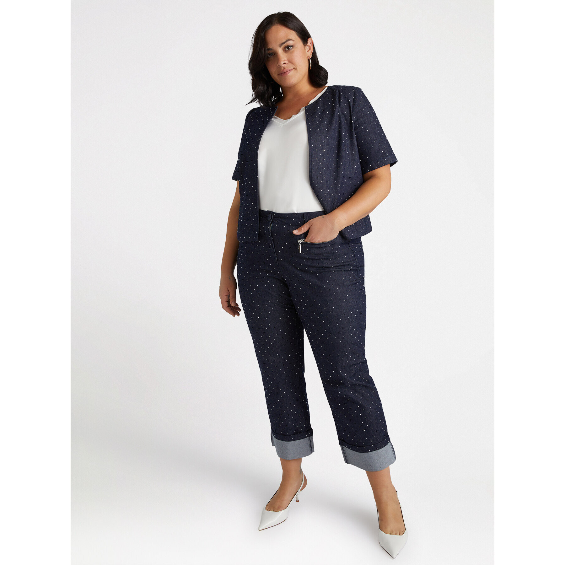 Fiorella Rubino - Jeans cropped con micro borchie - Blu