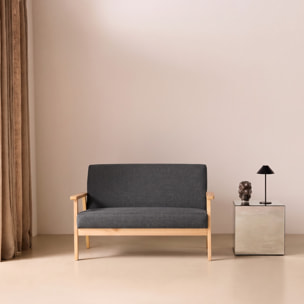 Canapé banquette 2 places bois d'hévéa tissu ISAK