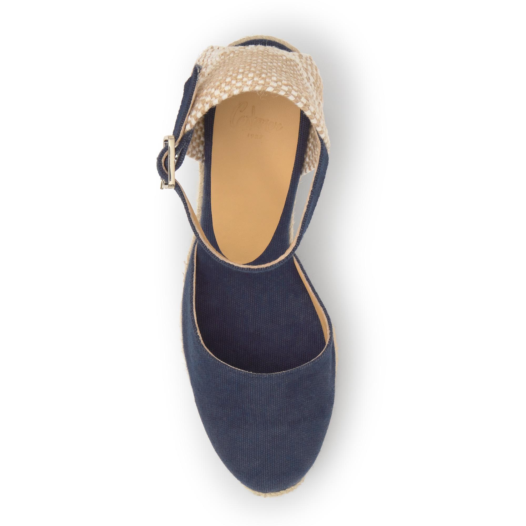 Alpargata de cuña 8 cm en lona de algodón con pala en v y cintas