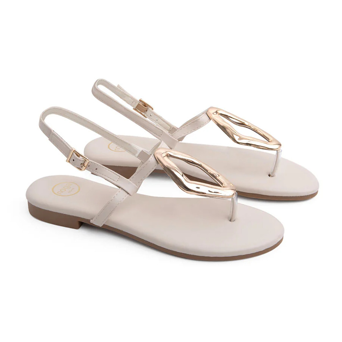Sandalo infradito con maxi accessorio gold - BEIGE