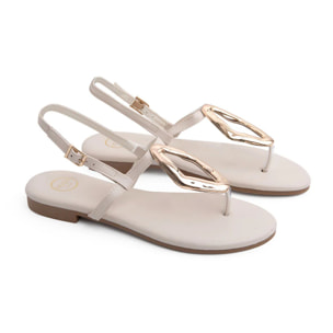 Sandalo infradito con maxi accessorio gold - BEIGE