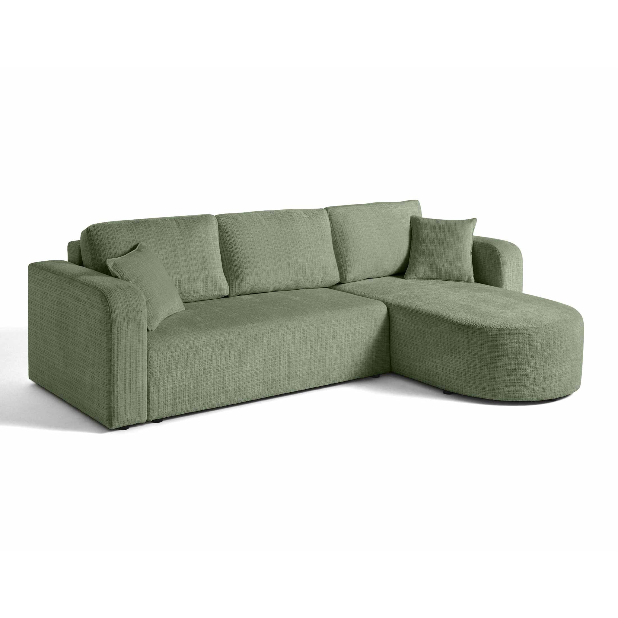 Miro - canapé d'angle réversible - 4 places - convertible avec coffre - en velours texturé - Vert sauge