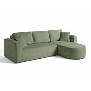 Miro - canapé d'angle réversible - 4 places - convertible avec coffre - en velours texturé - Vert sauge