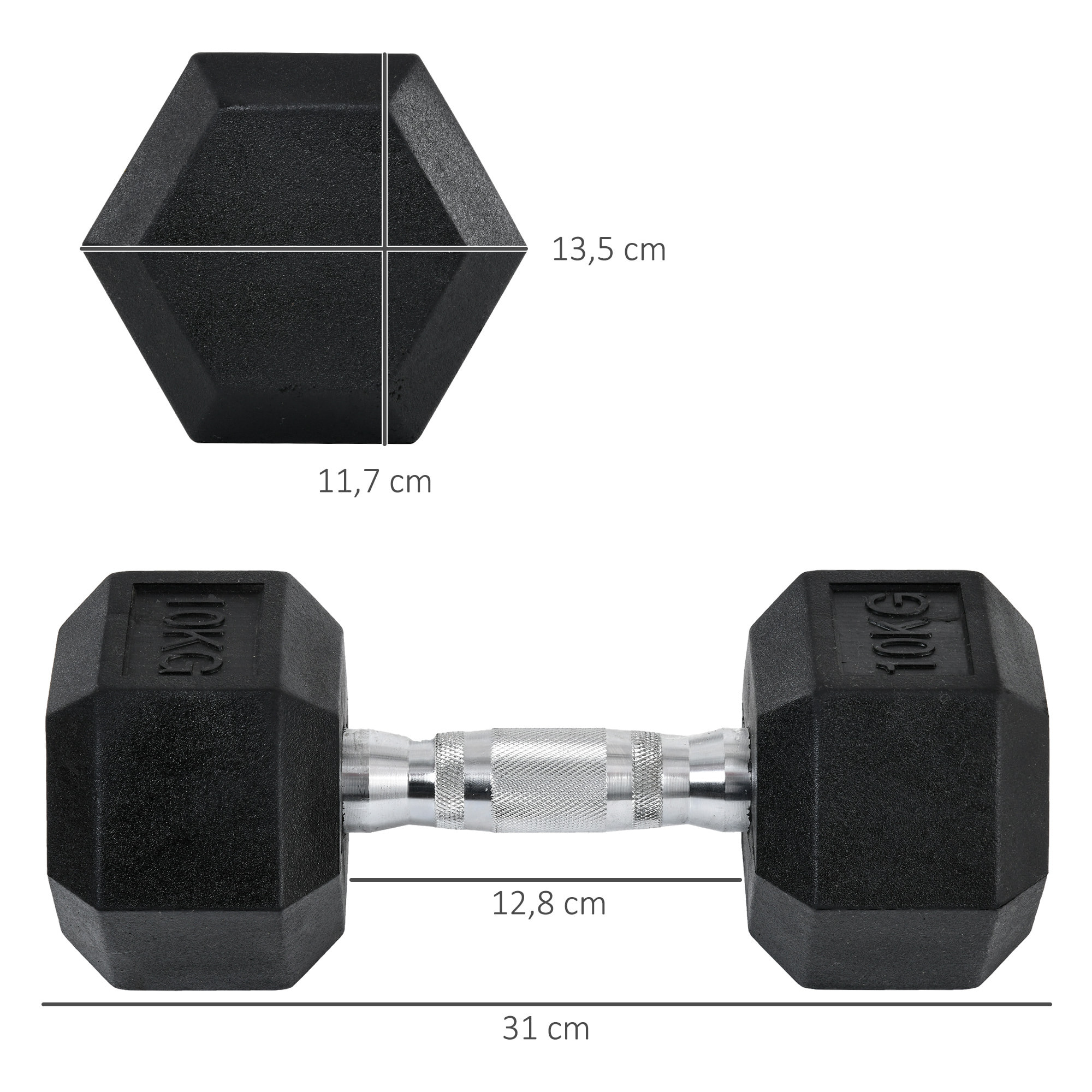 Juego de Mancuernas de 10kg con Barra de Conexión Metálica y Cabeza Hexagonal Juego de Pesas 20kg Total para Entrenamiento en Casa Gimnasio Oficina Negro y Plata