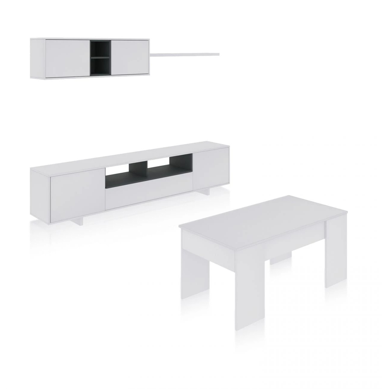 Pack salón con mesa de centro Kenzo Plus V2 Blanco Brillo - Gris Antracita