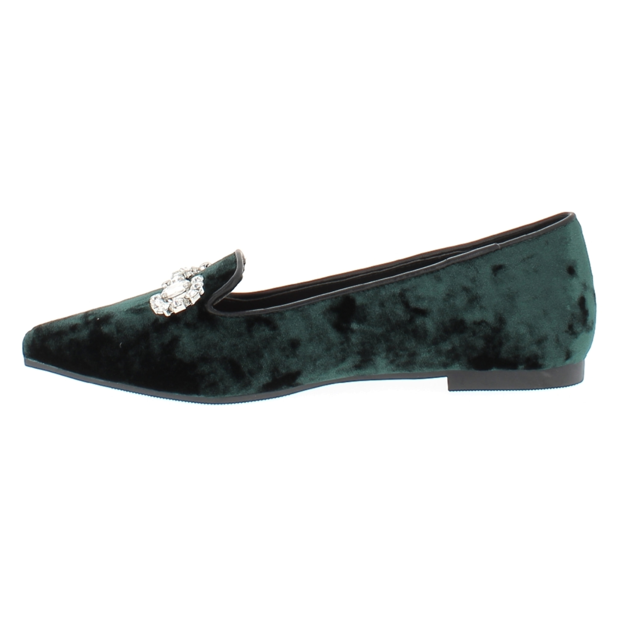 Marina Galanti Scarpe Donna Diamonds Horsebit Embellished Velvet Ballet Flat MG W24A037 Dk Green