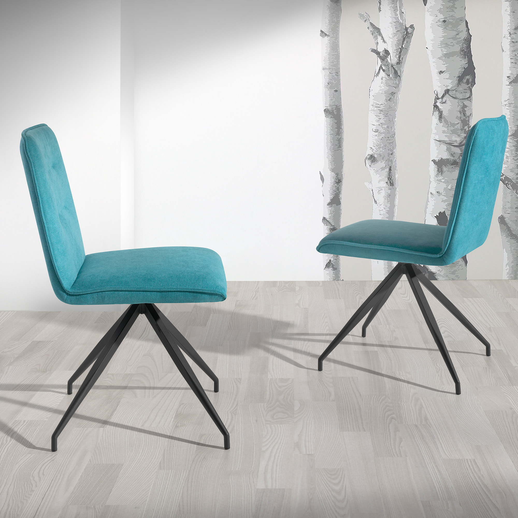 Set de 2 sillas – Terciopelo azul turquesa y estructura araña negra